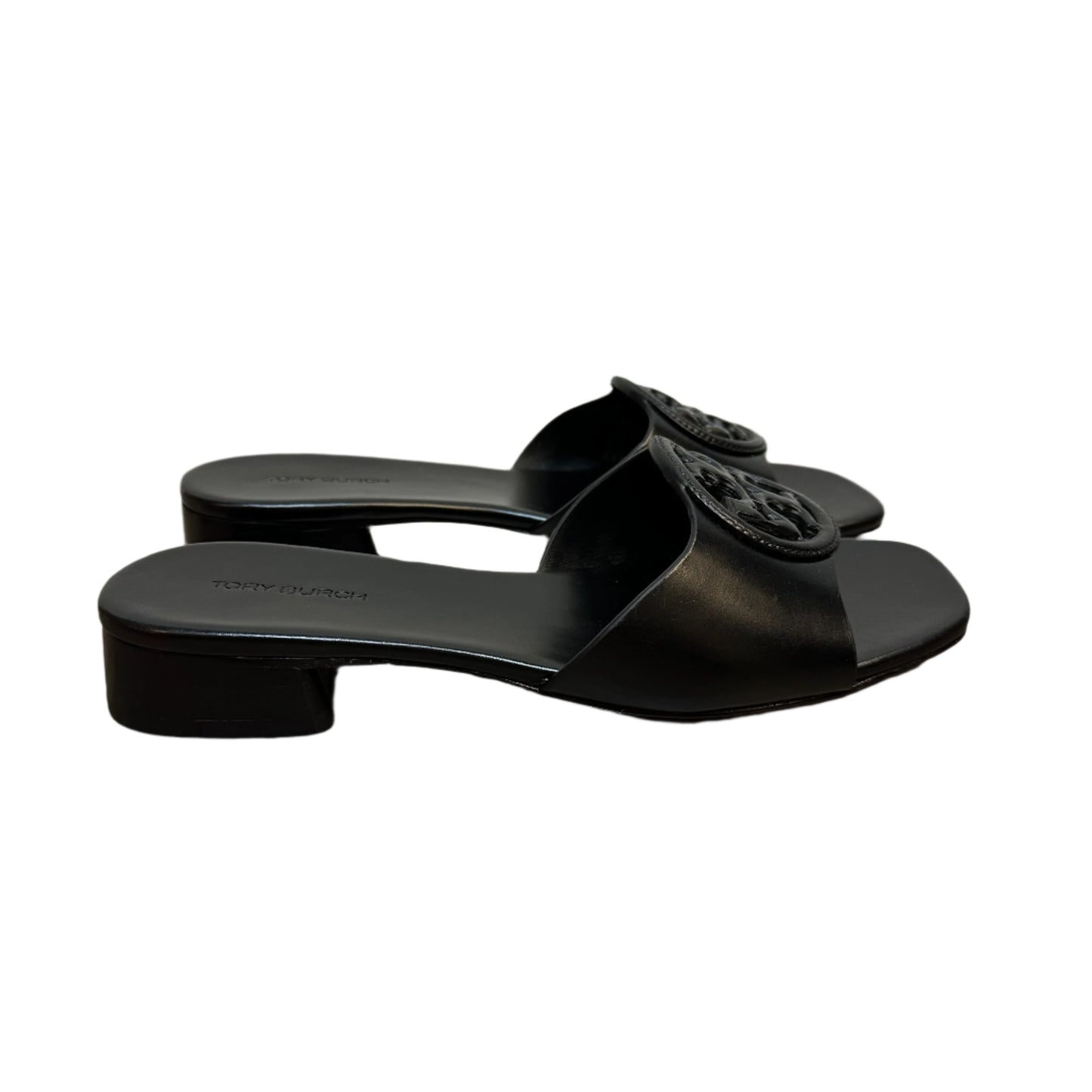 Tory Burch Bombe Miller Slide Slip Resistant Sandals Low Block Heel Black Leather 6