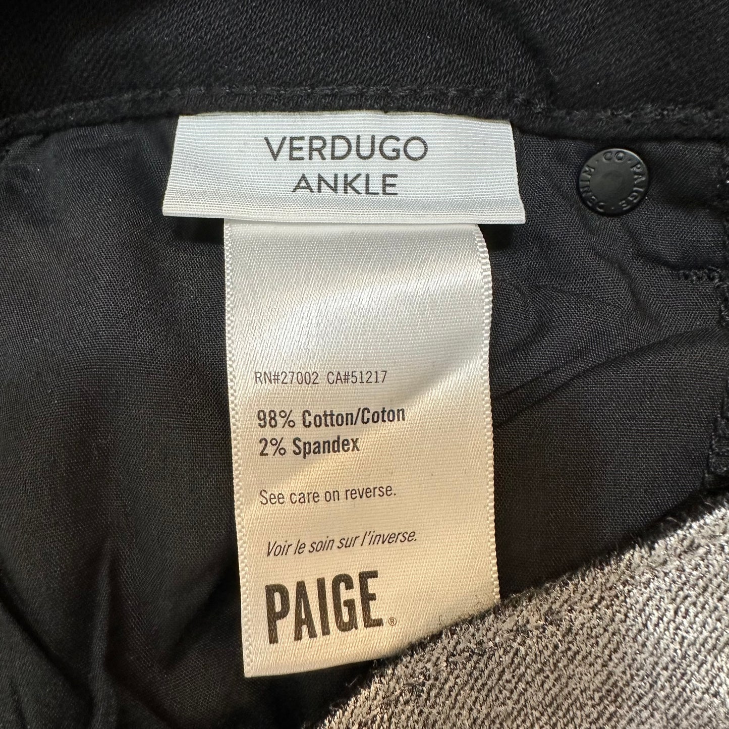 Paige Verdugo Ankle Silver Metallic Coated Denim Pants Skinny Mid Rise 27