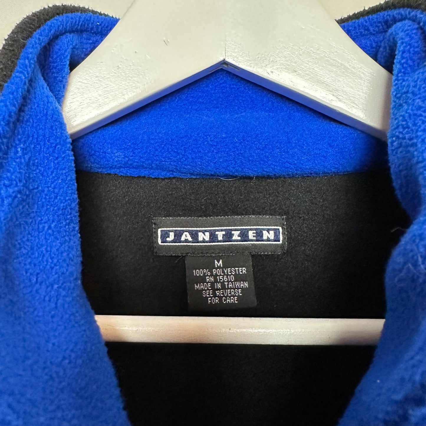 Vintage 90s Jantzen Fleece Pullover Half Zip Black Blue Cozy Warm Medium