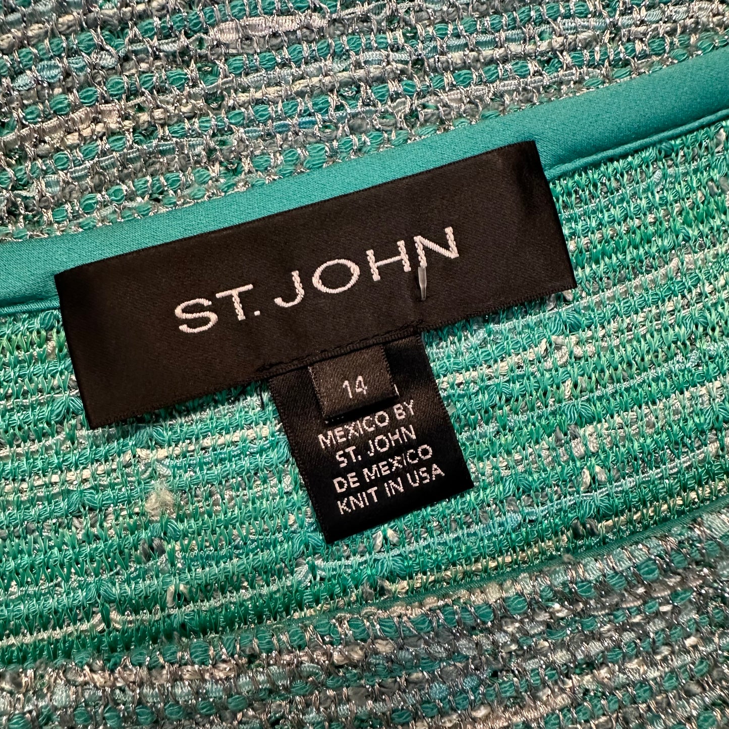 St. John Skirt Jade Shimmer Multi Knee Length Blue Tweed Knit Pencil 14