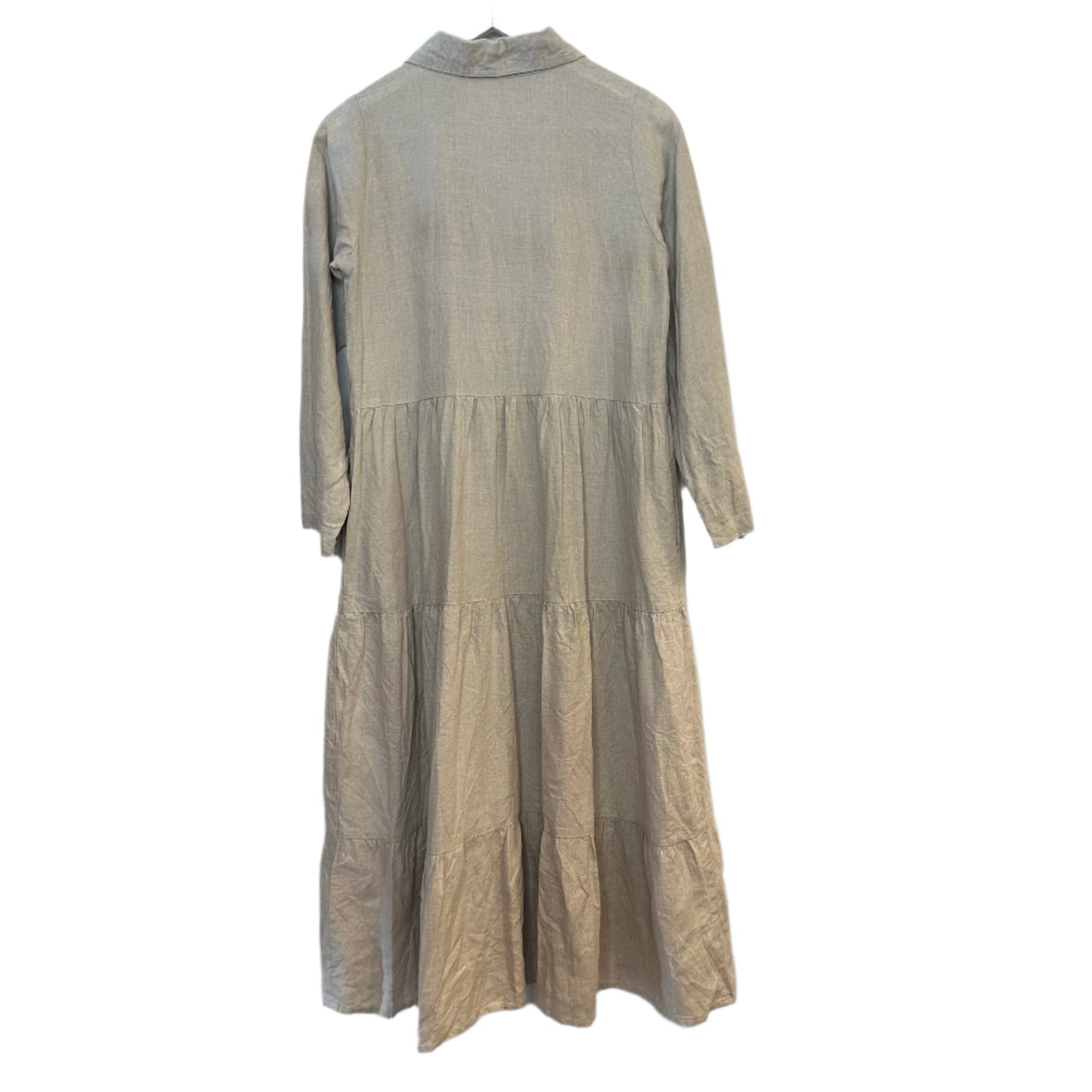 LJC Designs 100% Linen Jac Shirt Dress Midi Maxi Long Sleeves Beige XS