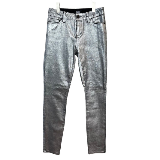 Paige Verdugo Ankle Silver Metallic Coated Denim Pants Skinny Mid Rise 27