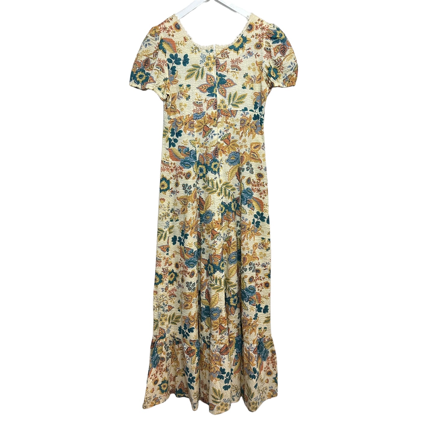 Vintage 70s Oops California Floral Maxi Dress Lace Up Prairie Cottage Medium