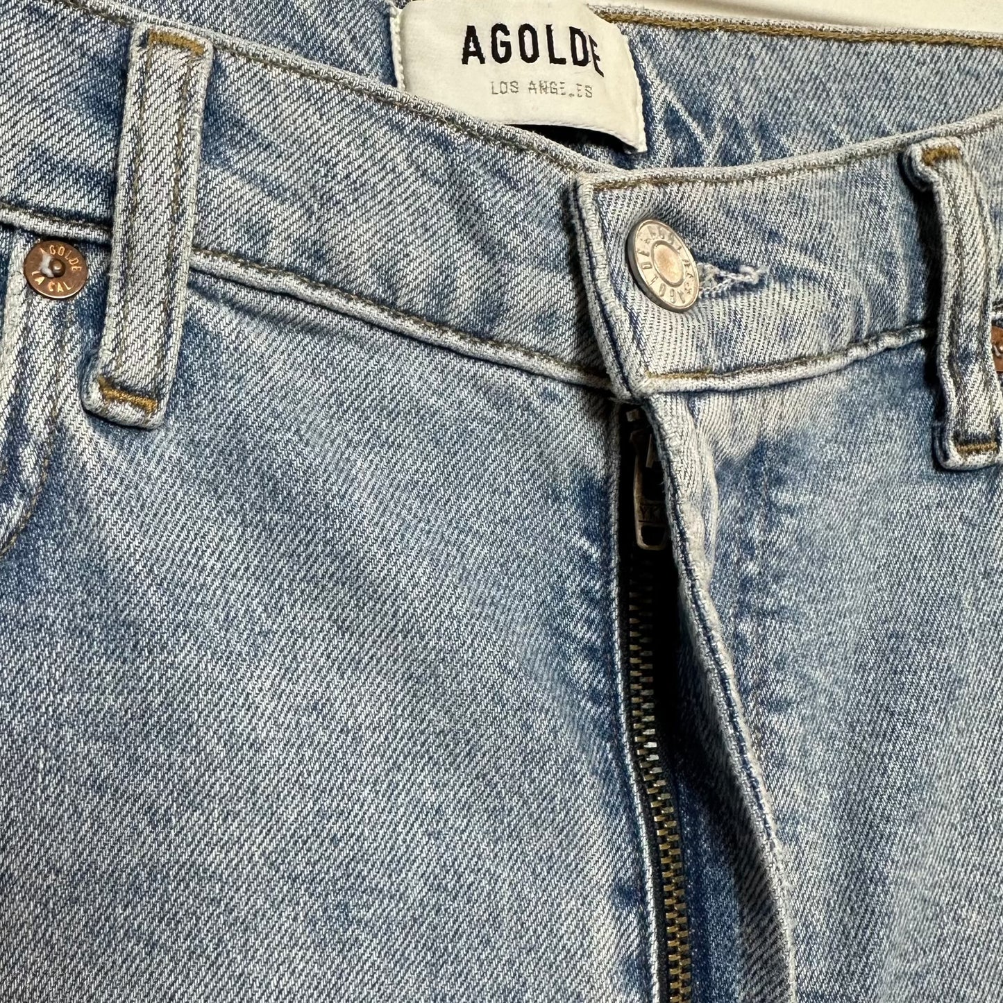 Agolde Merrel Jeans Mid Rise Straight Slim Raw Edge Hem 30