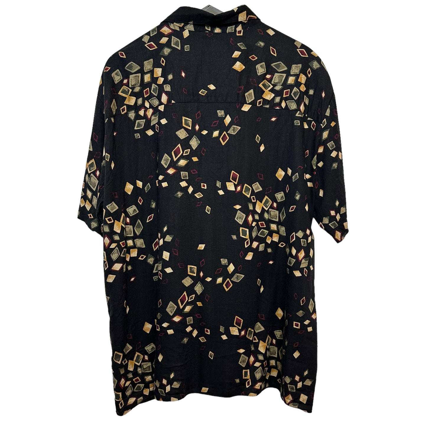 Vintage 90s Natural Issue Black Geometric Patterned Short Sleeve Button Up Large