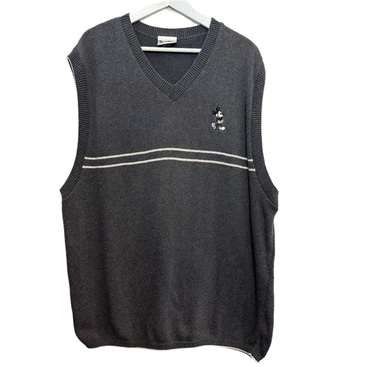 Vintage 90s Walt Disney World Sweater Vest Grey Mickey Mouse Cotton XL