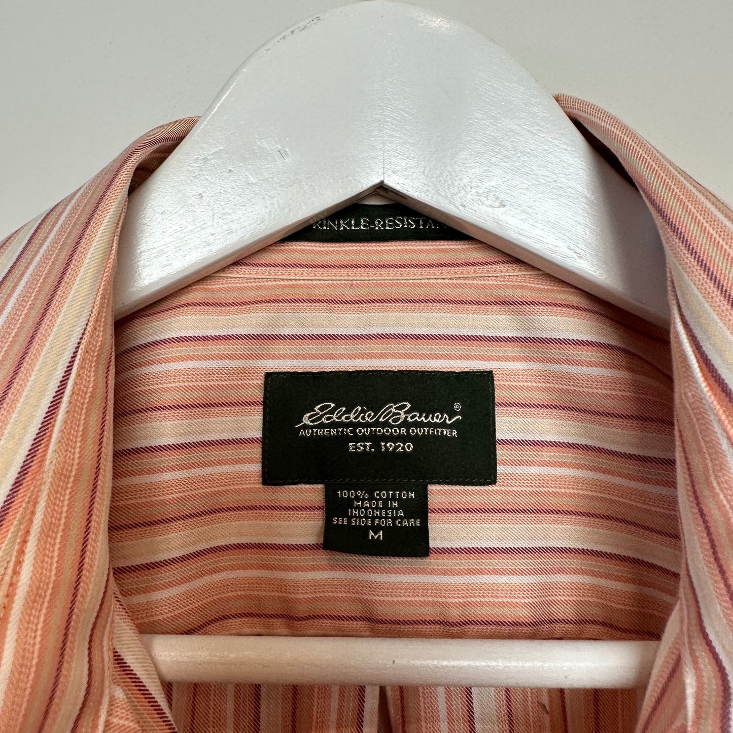 Retro Eddie Bauer Orange Striped Long Sleeve Button Down Shirt Cotton Medium