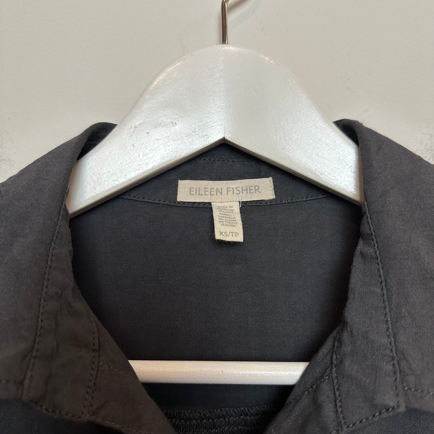Eileen Fisher Shirtdress Button Down Collared Dress Charcoal Gray 3/4 Sleeve XS
