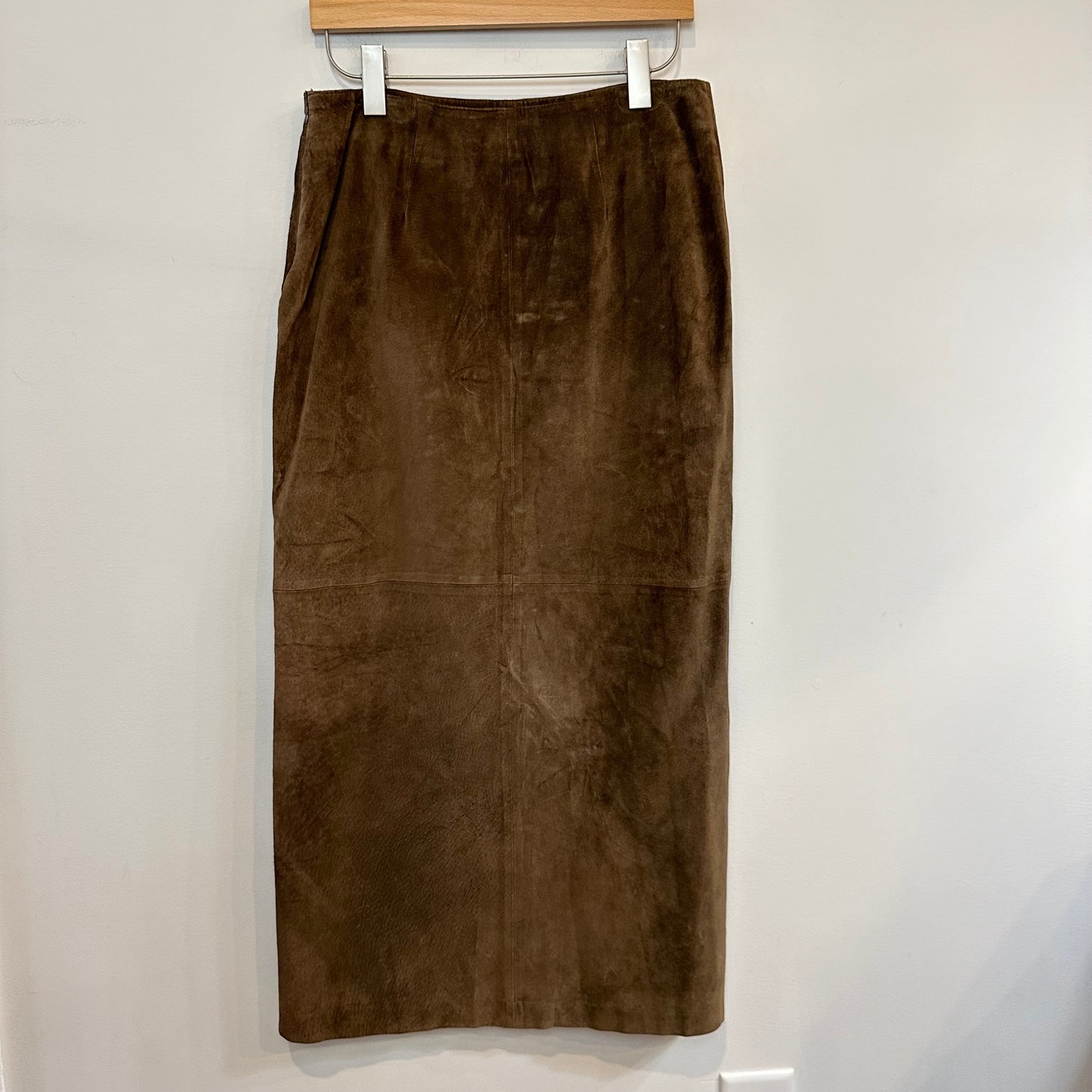 Vintage 90s Jones New York Country Suede Leather Midi Maxi Skirt Brown 10