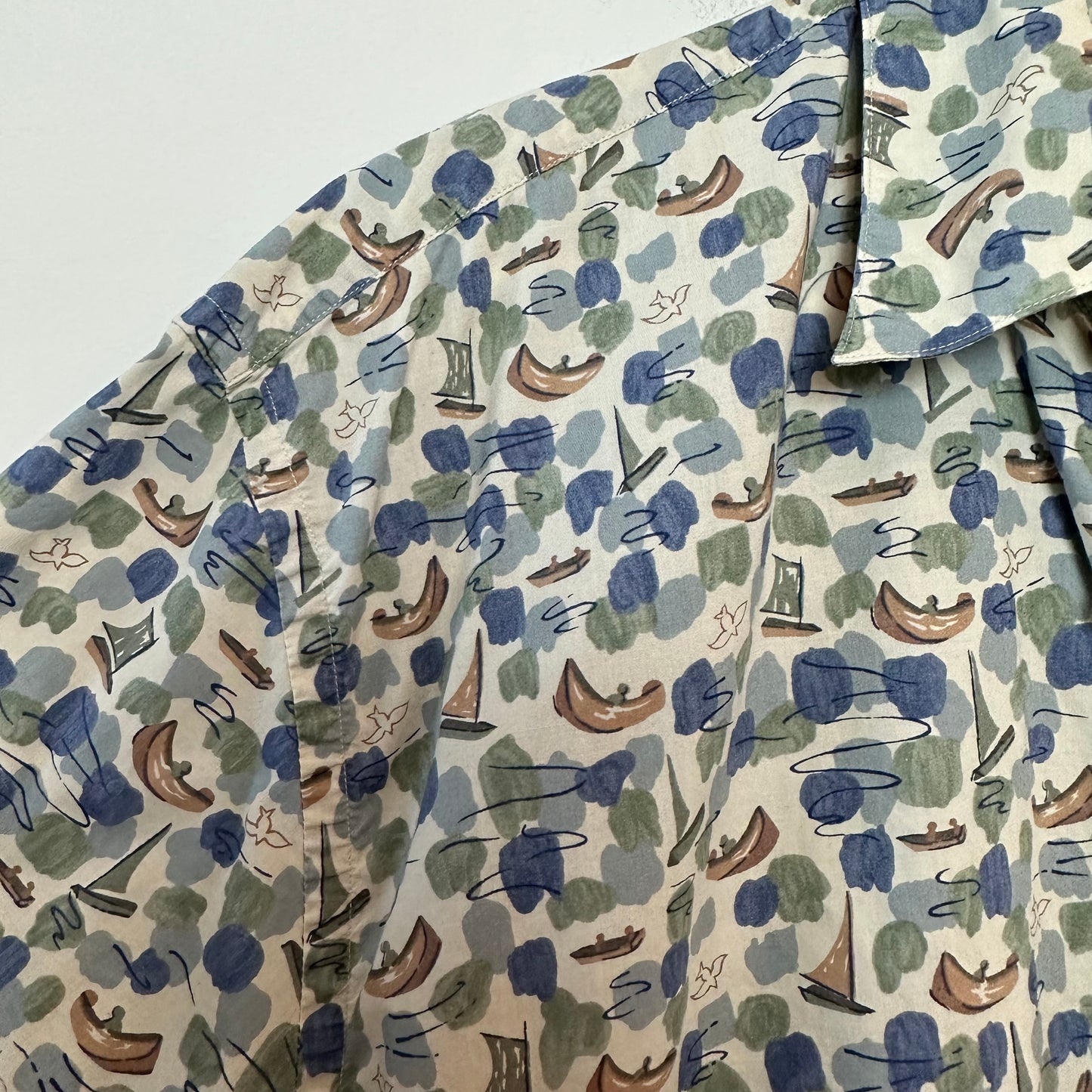 Vintage 90s Burma Bibas Patterned Shirt Short Sleeve Button Down Boating Print Medium