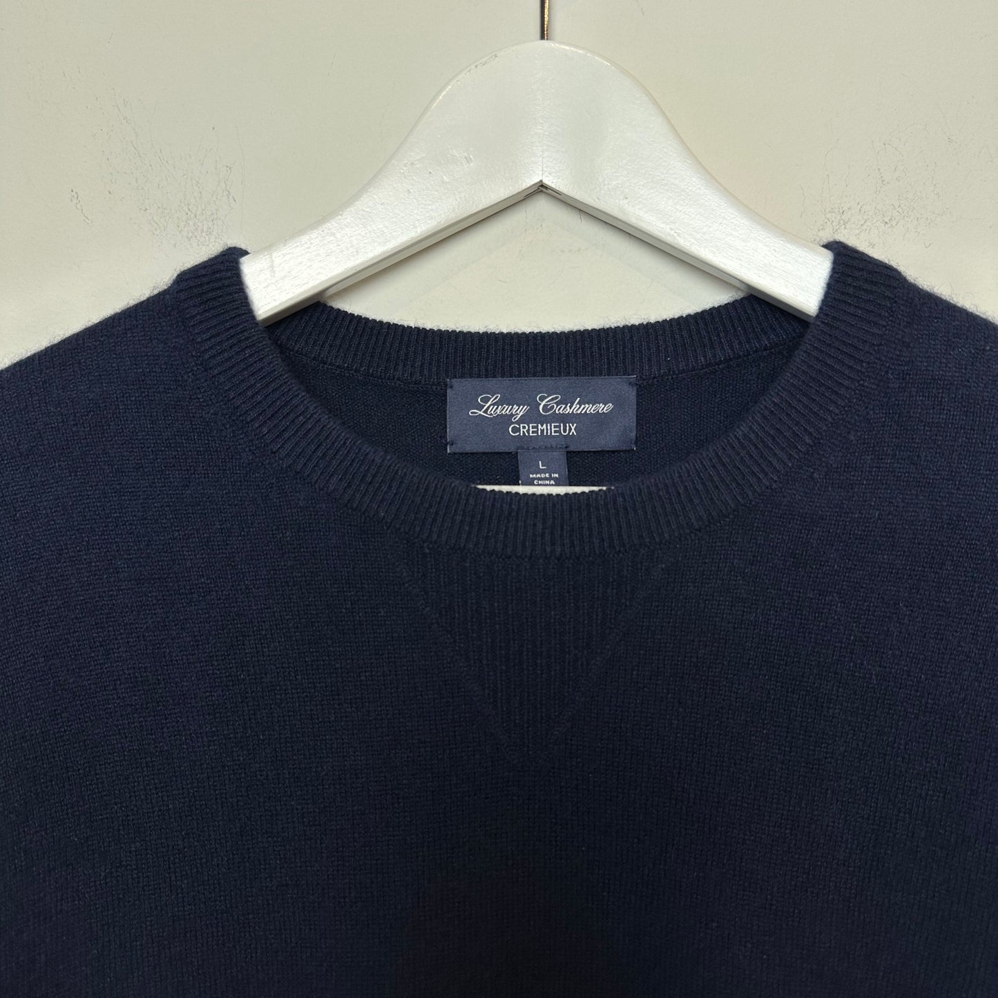 Cremieux Luxury Cashmere Sweater Crew Neck Navy Blue Pullover Large