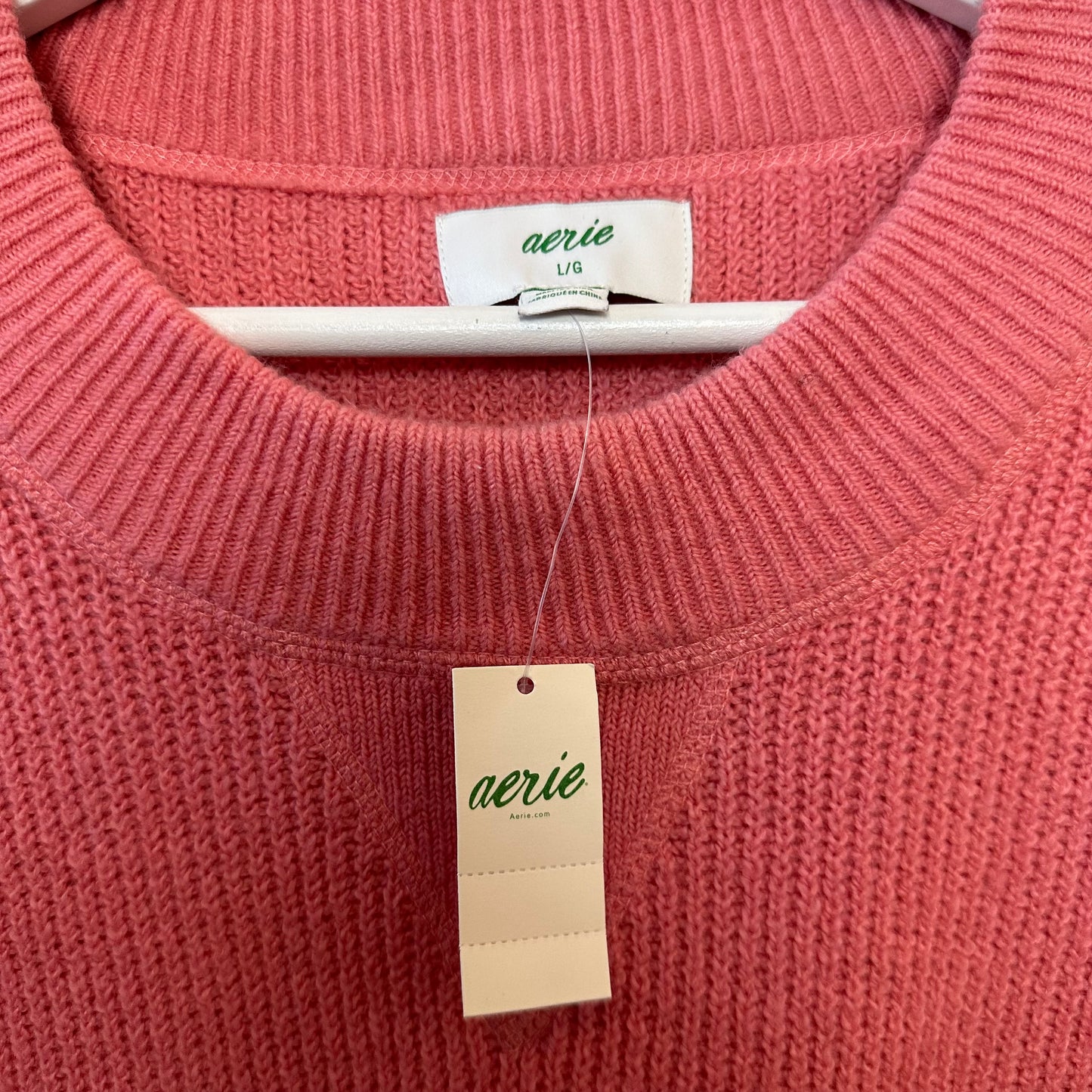 New with Tags Aerie Pink Knit Sweater Crewneck Oversized Cozy Ribbed Large