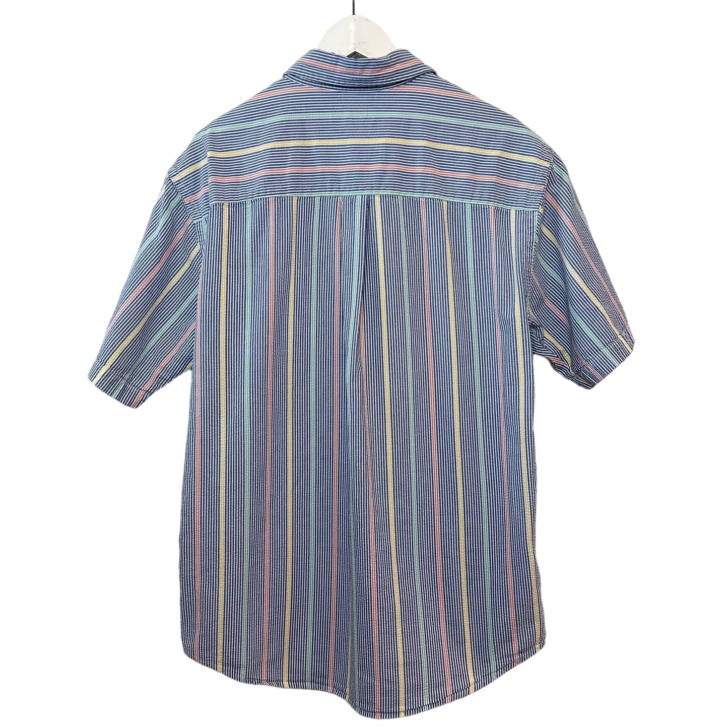 Lands' End Striped Seersucker Shirt Short Sleeve Button Down Collared Medium 15-15 1/2