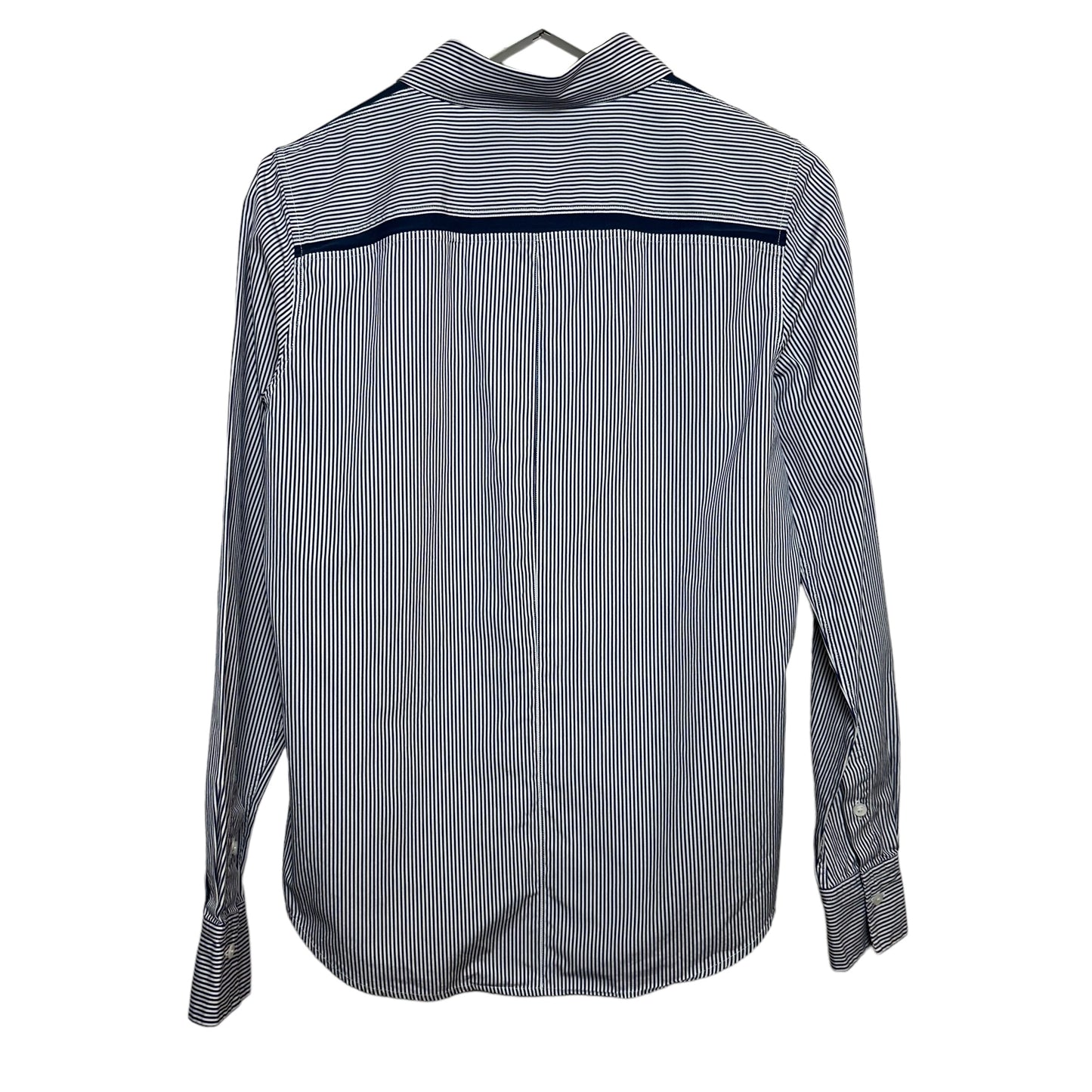 Loro Piana Button Up Shirt Collared Long Sleeve Striped Navy Blue and white Cotton Silk
