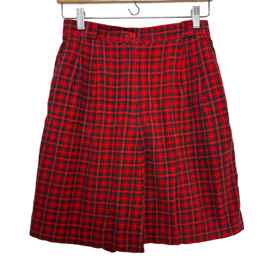 Vintage 80s Counterparts Red Plaid Corduroy Shorts High Rise Long Trouser 8