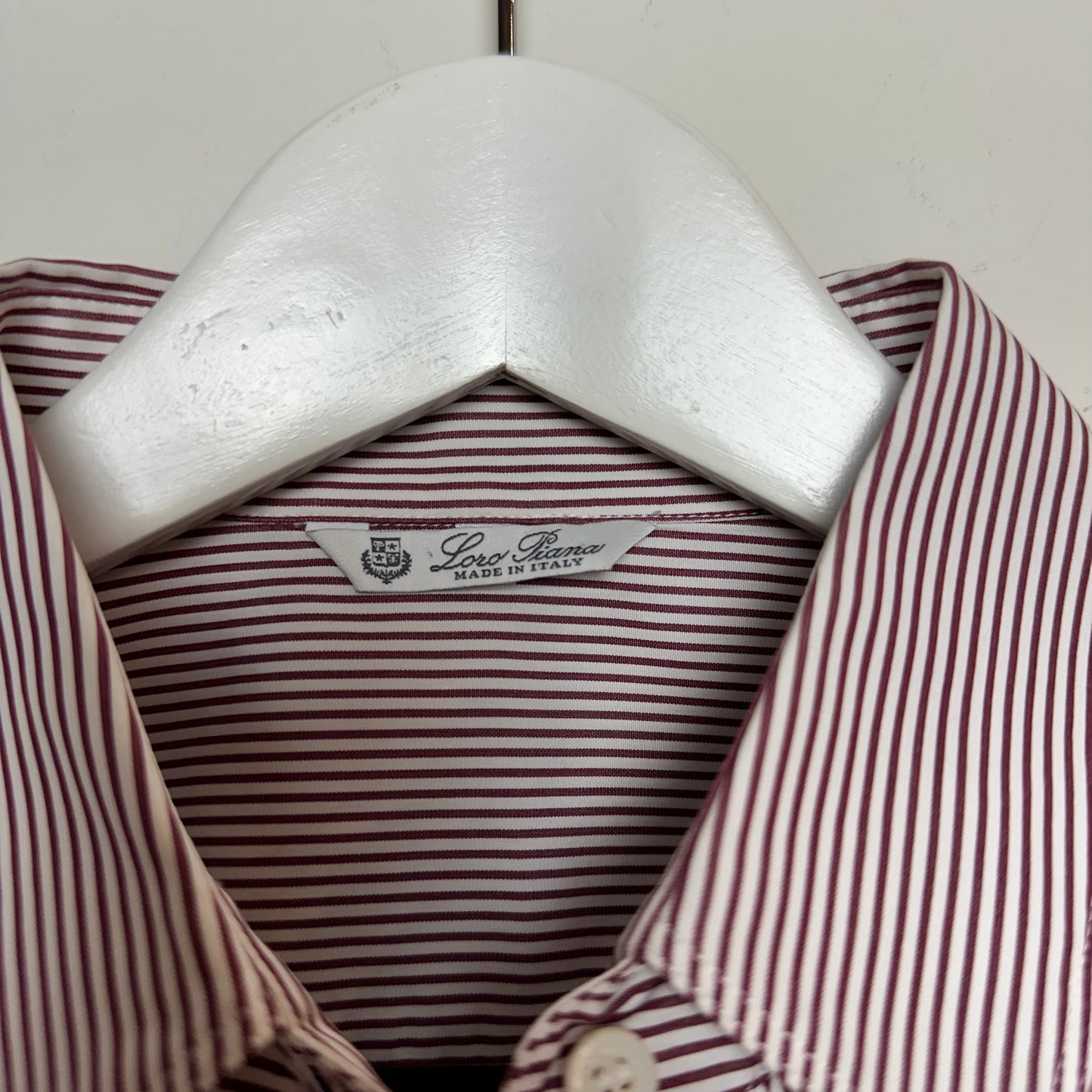 Loro Piana Button Up Dress Shirt Collared Long Sleeve Striped Red Cotton Silk