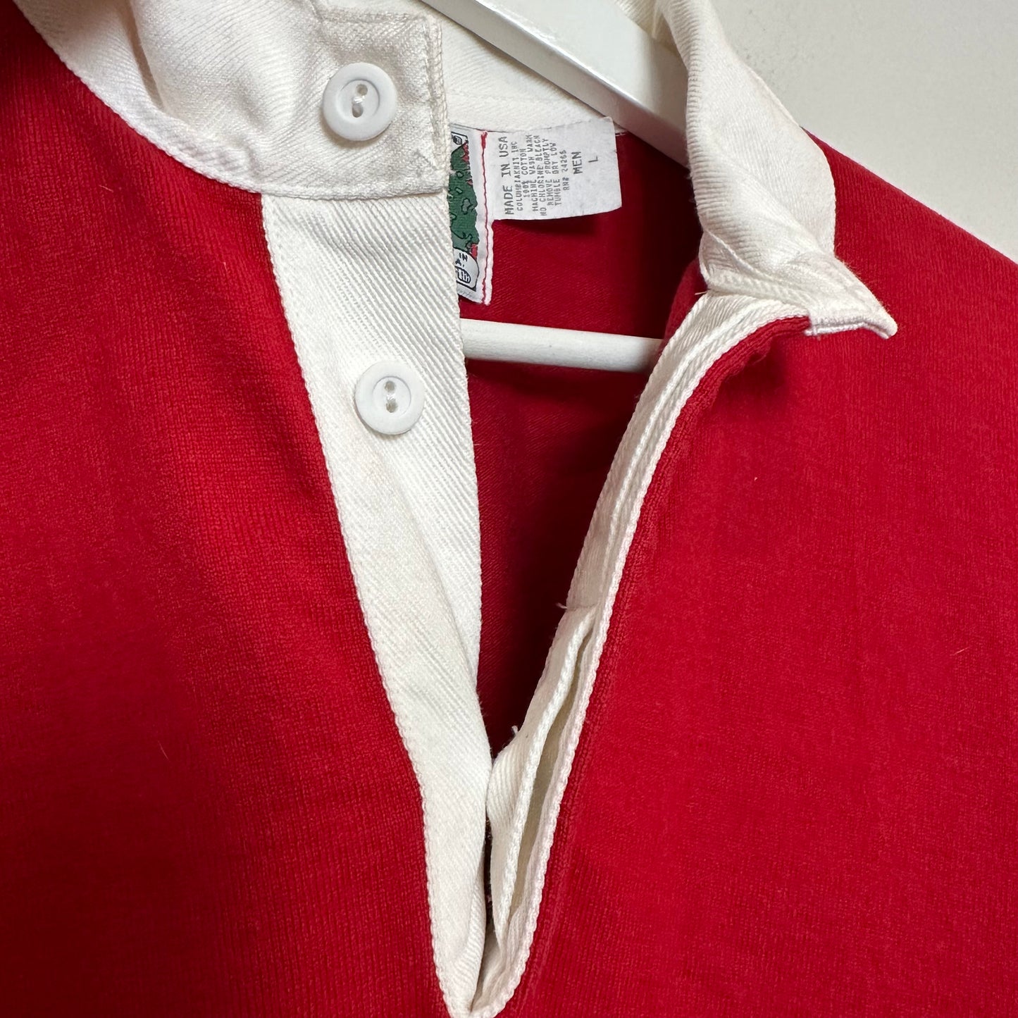 Columbiaknit Rugby Gear Polo Red Long Sleeve Heavyweight Cotton USA Large