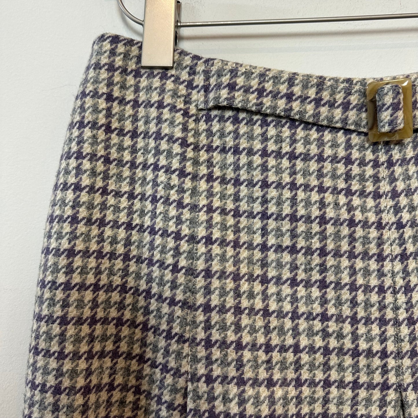 Brooks Brothers Wool Box Pleated Skirt Houndstooth Buckle Purple Preppy Tweed 6