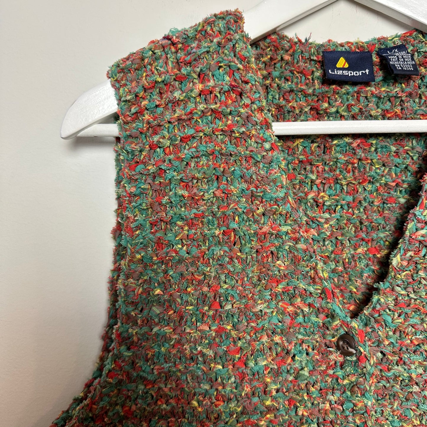 Vintage 80s Lizsport Liz Claiborne Knit Sweater Vest Rainbow Colorful Large