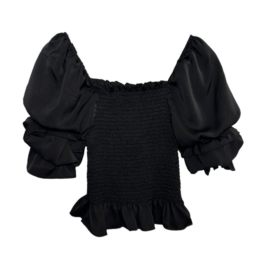 DO+BE Black Satin Top Smocked Puff Sleeve Cropped Small