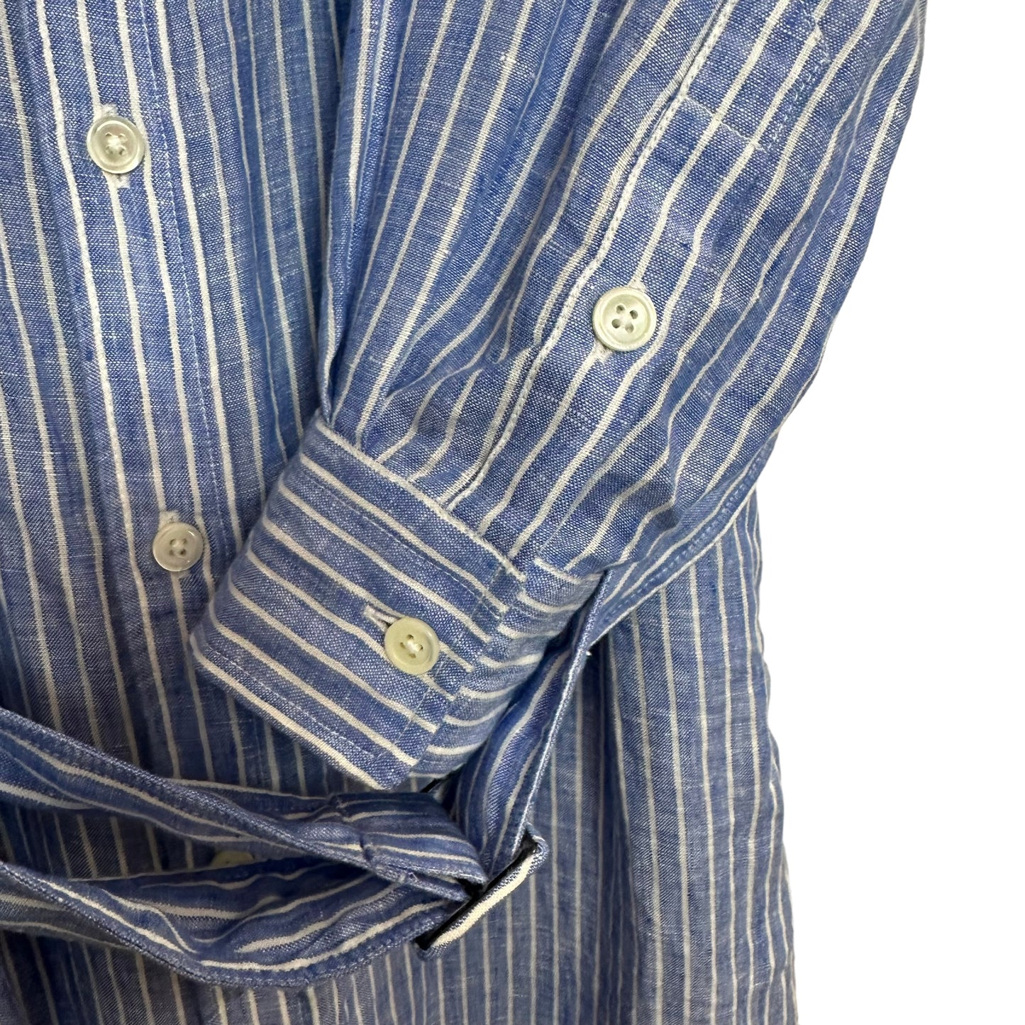 Polo Ralph Lauren Linen Shirtdress Midi Long Sleeve Blue and White Striped 8