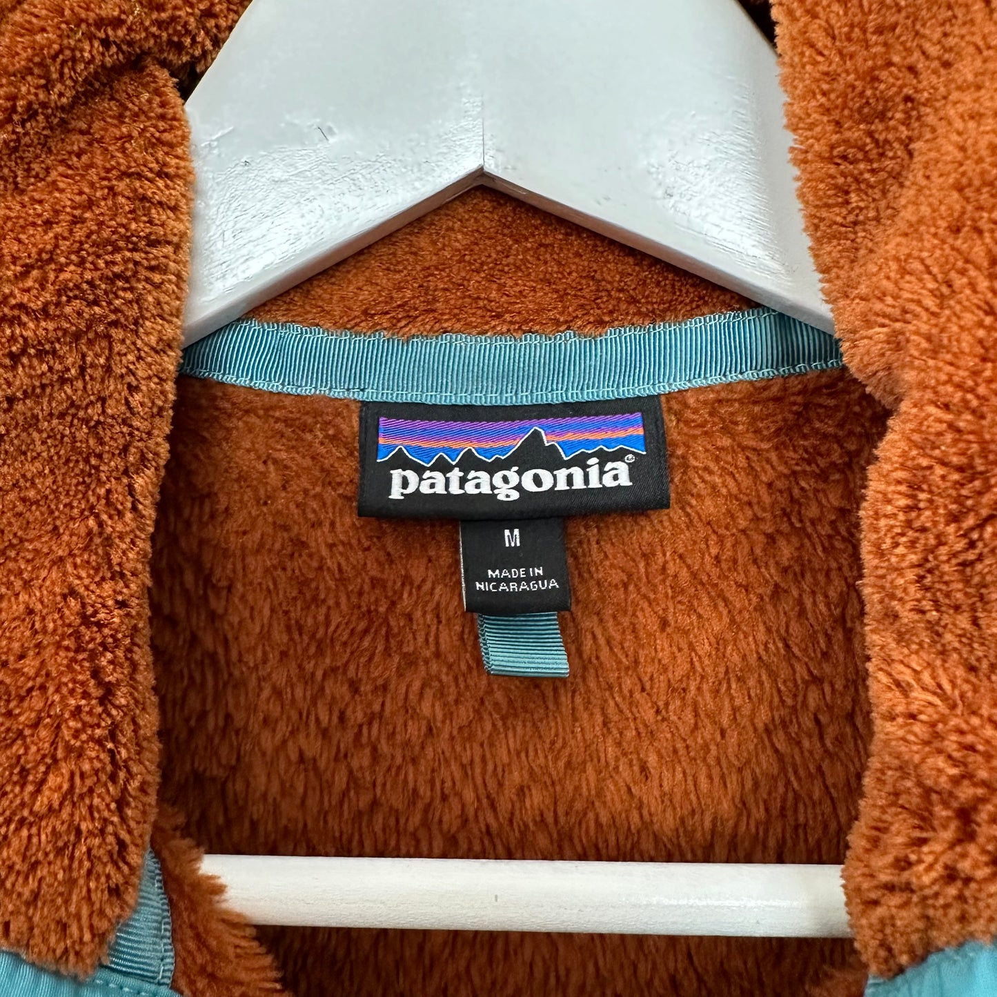 Patagonia Re-Tool Snap T Fleece Rust Brown Teal Blue Half Snap Pullover Medium