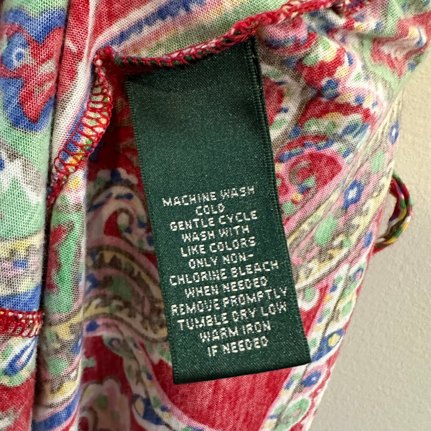 Lauren Ralph Lauren Paisley Dress Sleeveless Ruffle Cotton Red Multi Medium