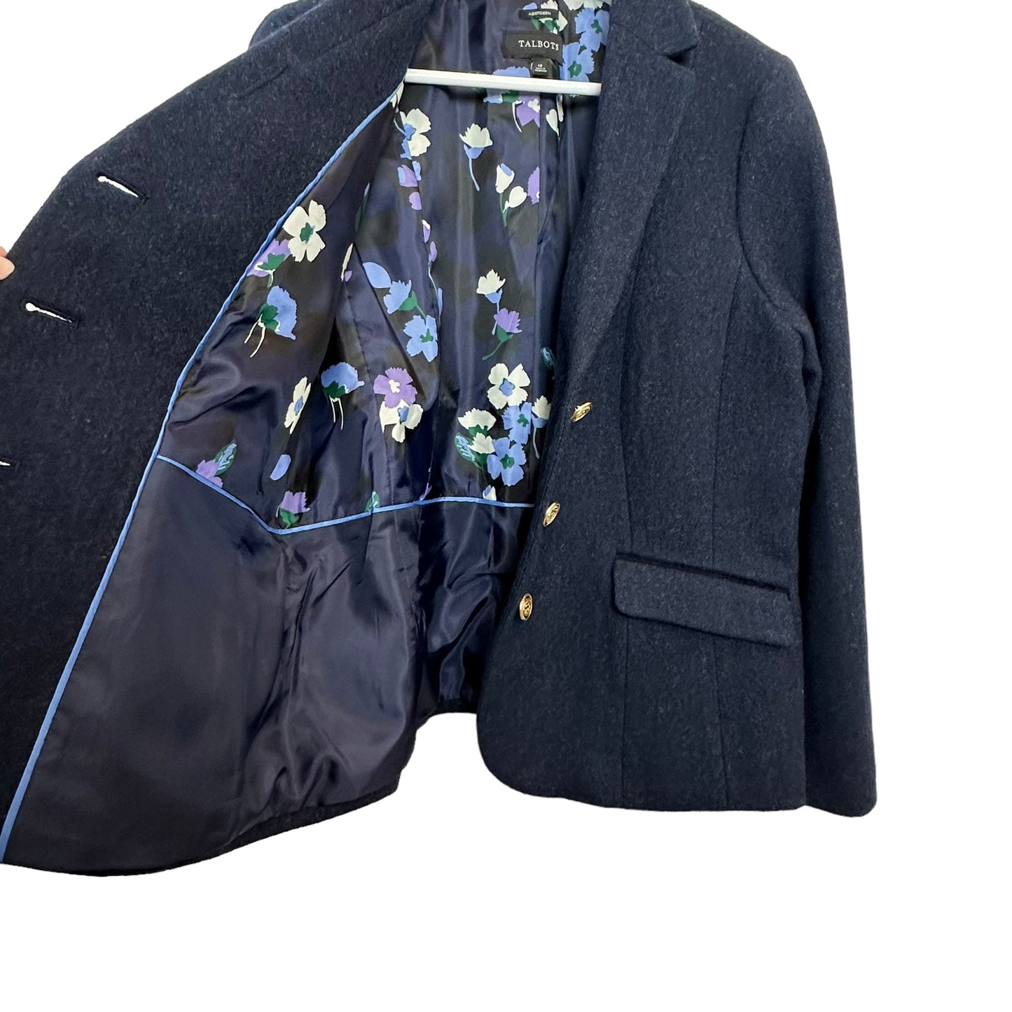 Talbots Aberdeen Blazer Jacket Navy Blue Wool Blend Gold Buttons 12