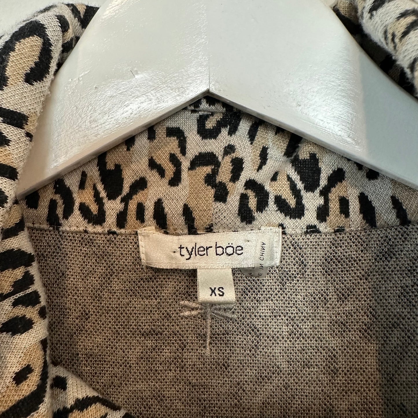 Tyler Boe Kim Knit Dress Leopard Cheetah Print Animal 3/4 Sleeve Mini Brown Beige XS