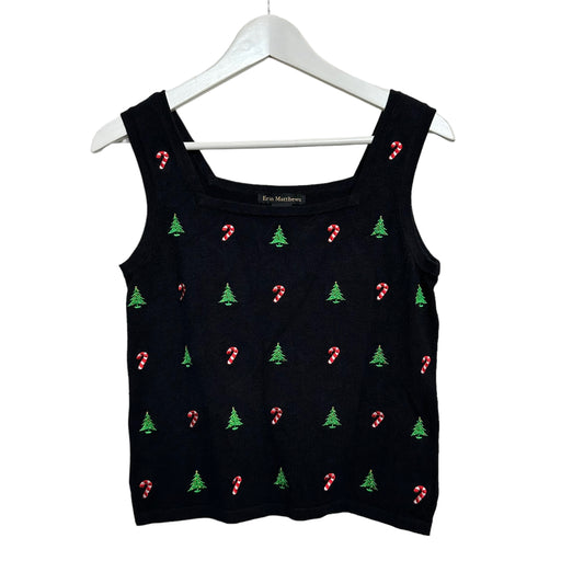 Erin Matthews Knit Christmas Cropped Tank Top Candy Cane and Trees Small