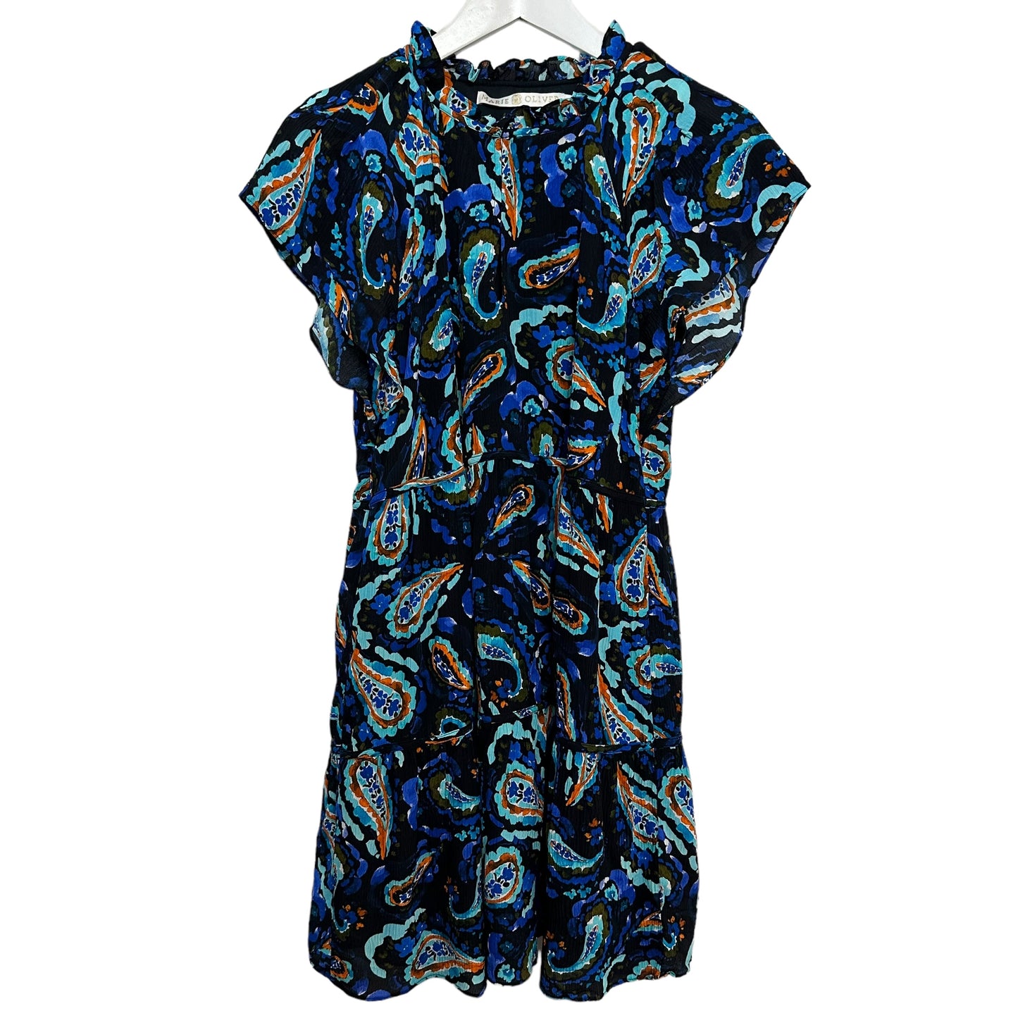 Marie Oliver Frida Dress Midnight Paisley Dress Blue Black Mini Short Sleeve Small