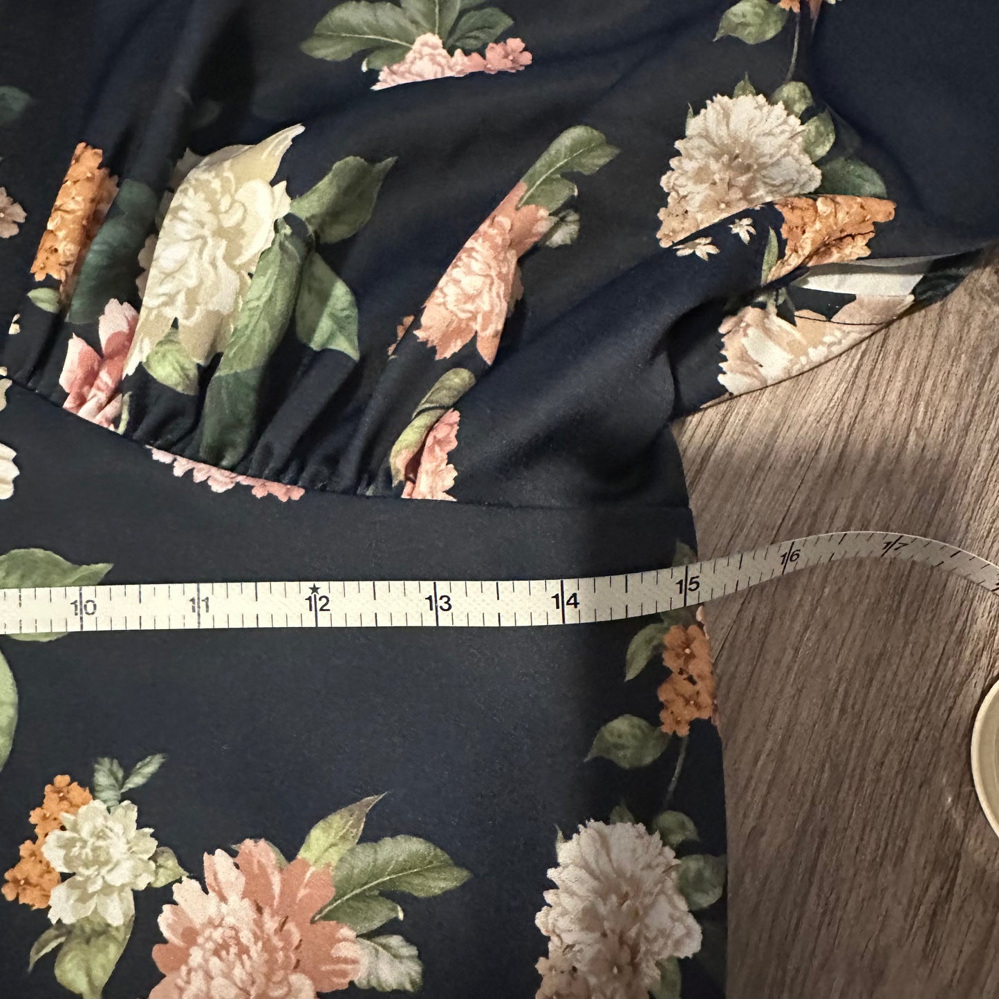 BHLDN Leila Deep V Flutter Sleeve Satin A Line Gown Floral Navy 8