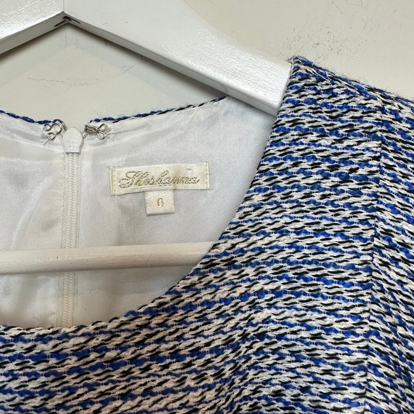 Shoshanna Blue Bell Tweed Dress Sleeveless Blue White Fit and Flare 6