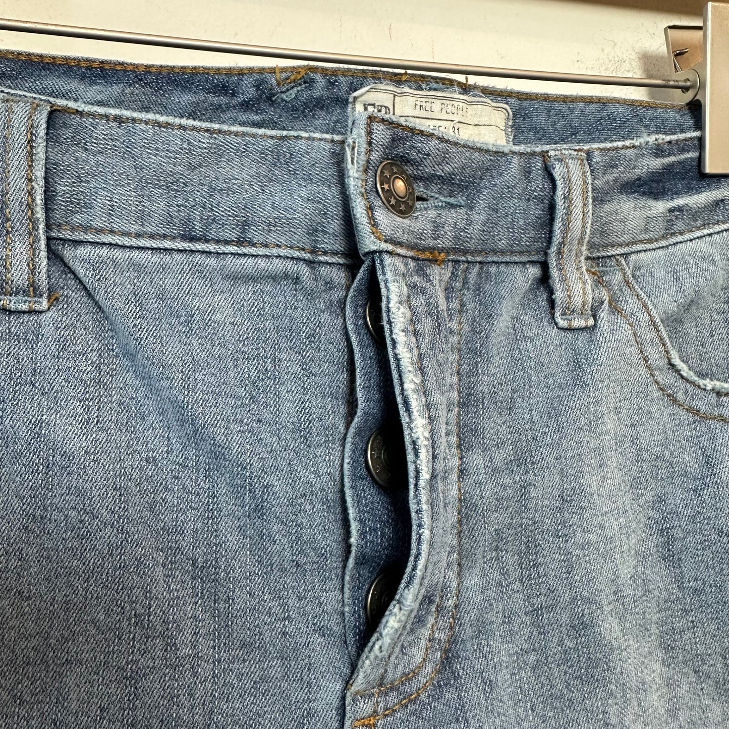 Free People Jax Patched and Relaxed Skinny Camp Jeans Denim Patchwork 31