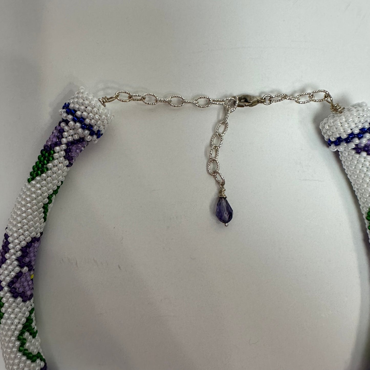 Beaded Pansies Necklace Purple Flowers Crochet Beaded