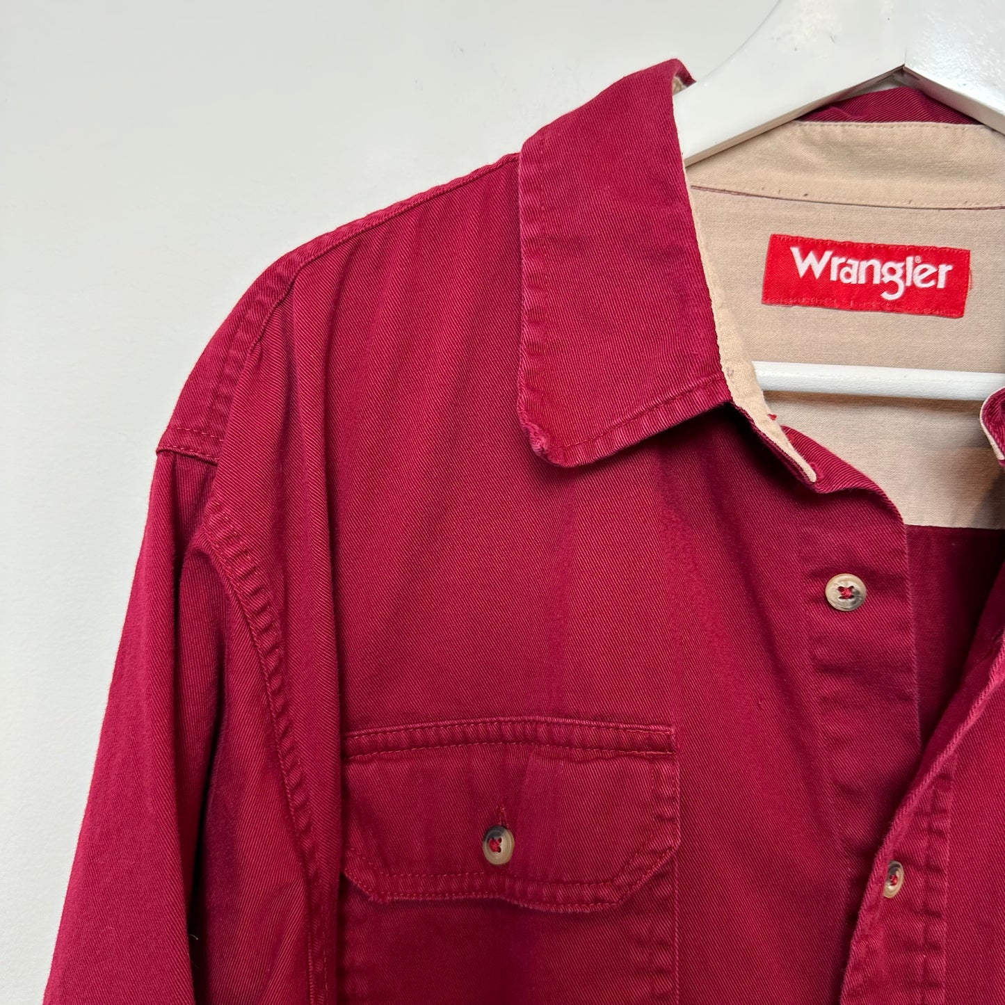 Vintage Wrangler Red Button Down Collared Work Shirt Shacket Cotton XL