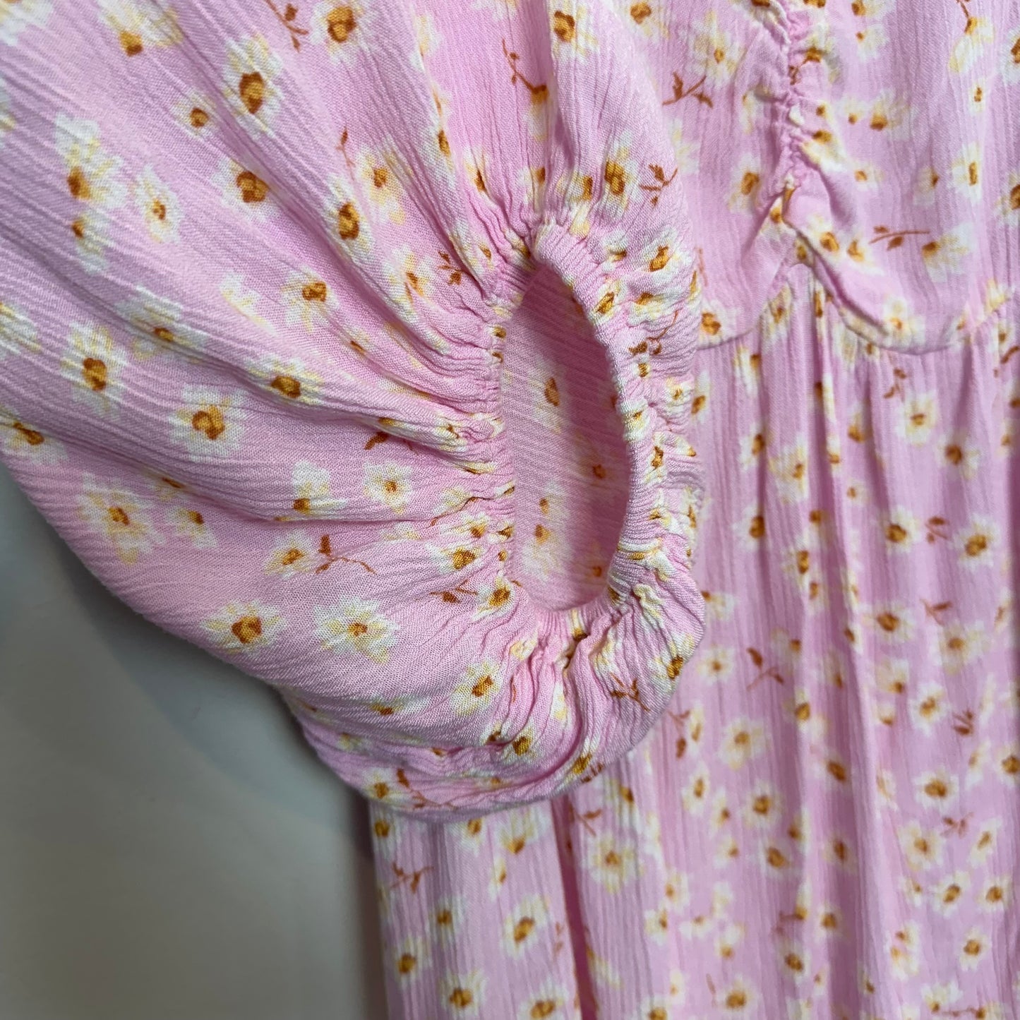 Billabong Pink Floral Swept Away Midi Dress Balloon Sleeves Small