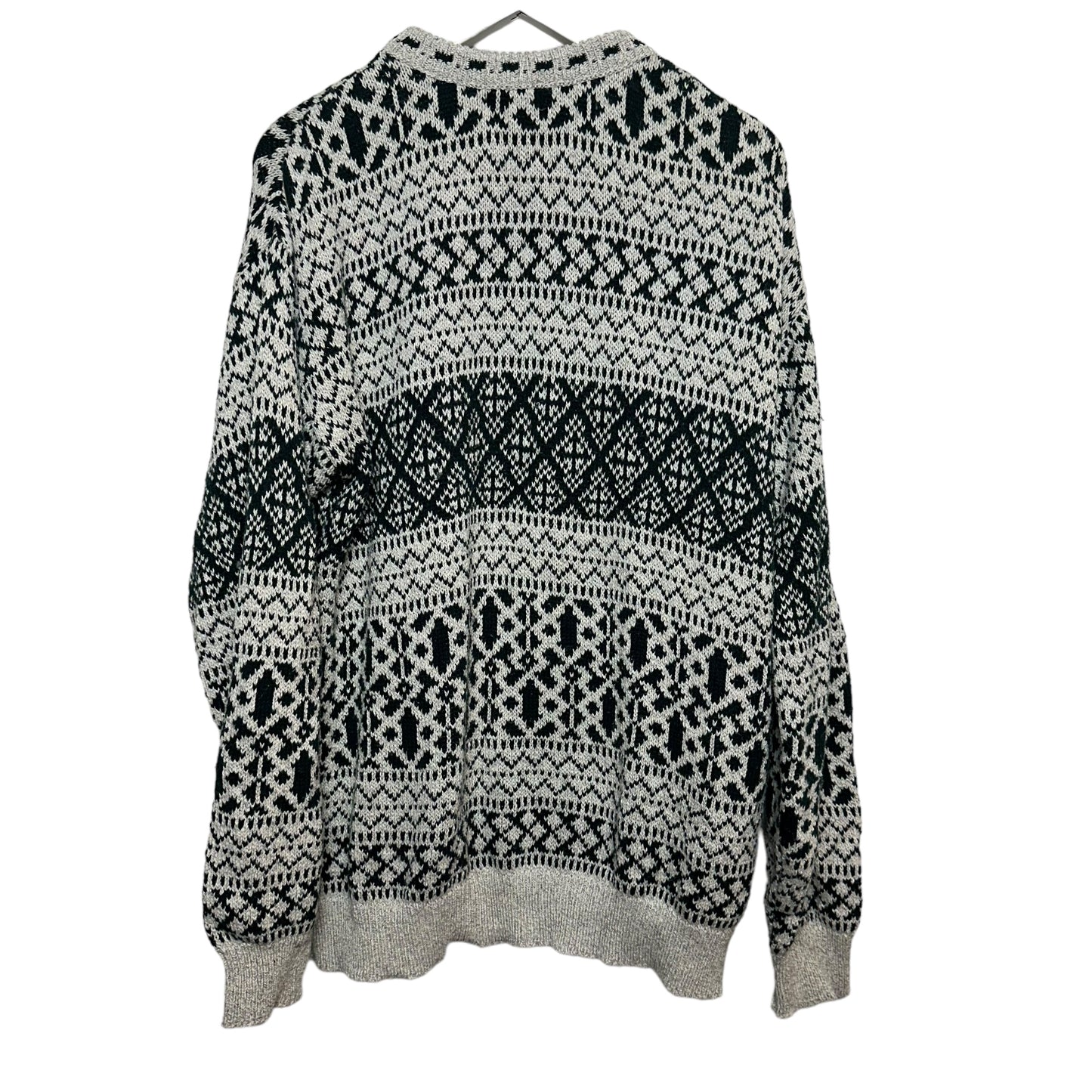 Vintage 90s Savile Row Grandpa Sweater Chunky Knit Cotton USA Green Gray XL