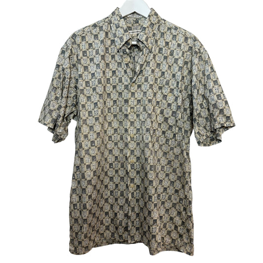 Vintage 90s Burma Bibas Geometric Print Short Sleeve Button Down Shirt Cotton Medium