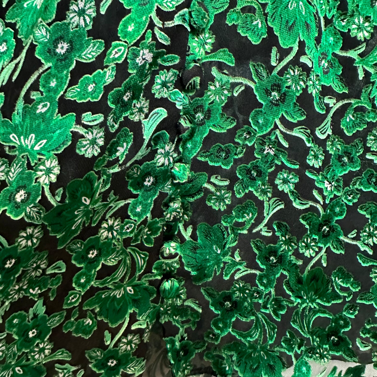 Alice + Olivia Clarice Illusion Yoke Blouse Green Black High Neck Floral Small