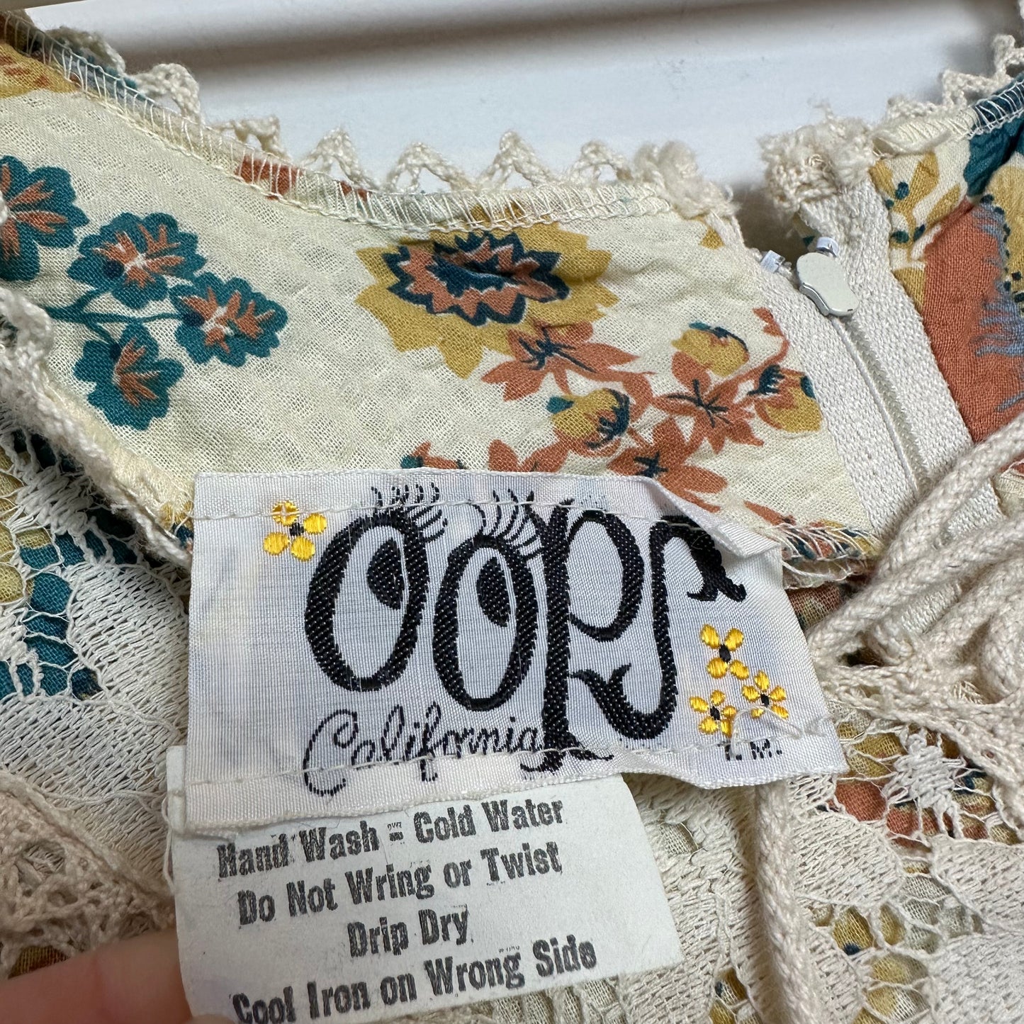 Vintage 70s Oops California Floral Maxi Dress Lace Up Prairie Cottage Medium