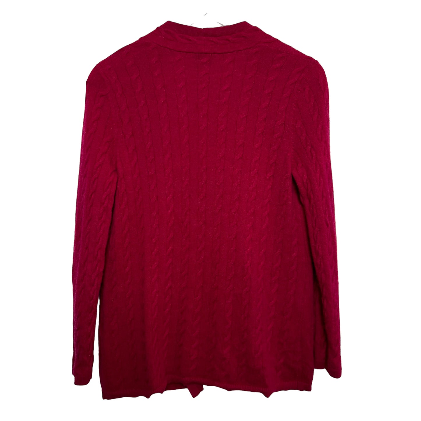 Talbots Cashmere Cardigan Sweater Cable Knit Open Front Raspberry Medium Petite