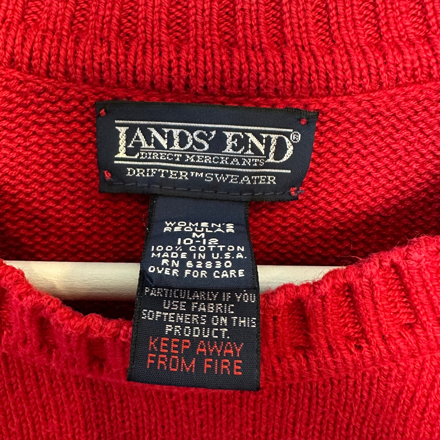 Vintage Lands' End Drifter Sweater Red Cotton Made in the USA Medium