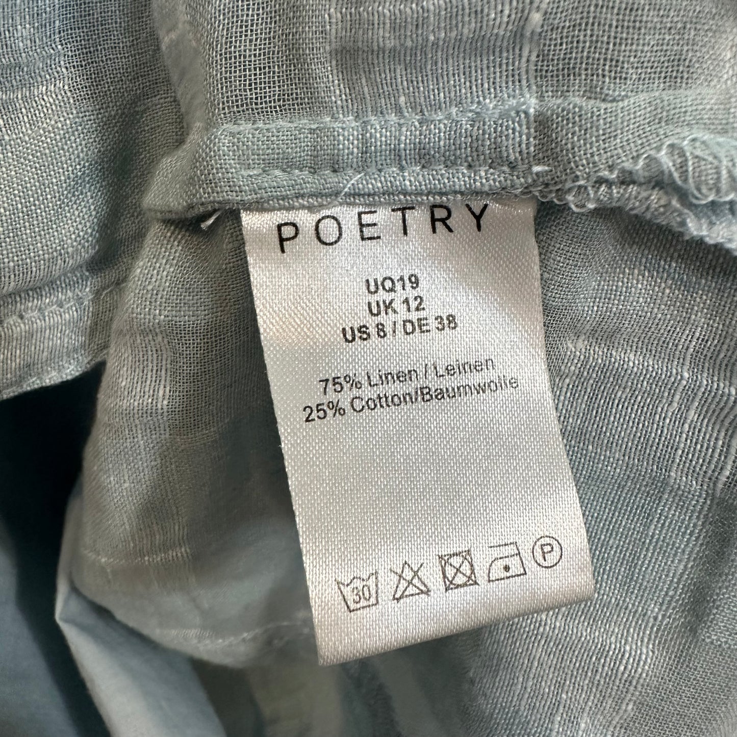 Poetry Round Neck Dress Checkered Seersucker Linen Cotton Blue Ocean 8