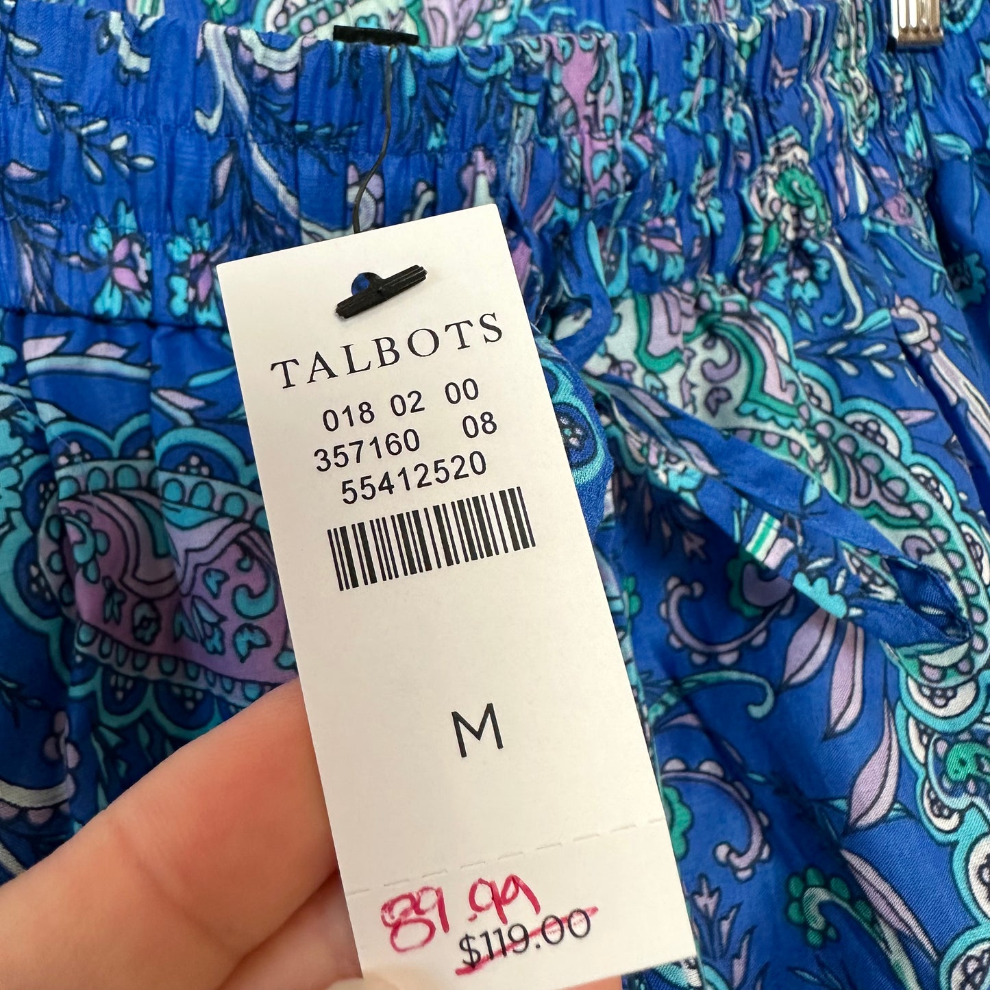 NWT Talbots Tiered Midi Skirt Blue Purple Paisley Garden Pull on Medium