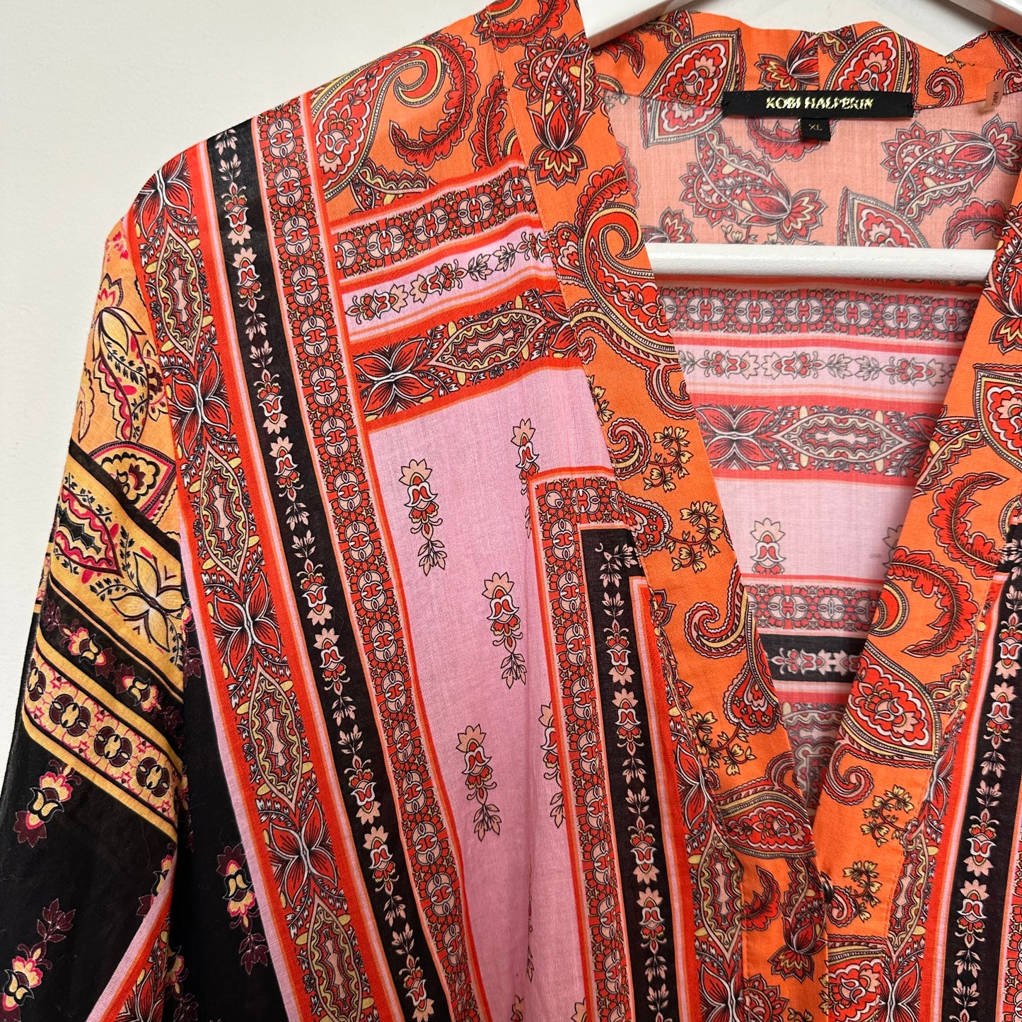 Kobi Halperin Diana Paisley Scarf Print Long Sleeve Button Front Midi Dress XL