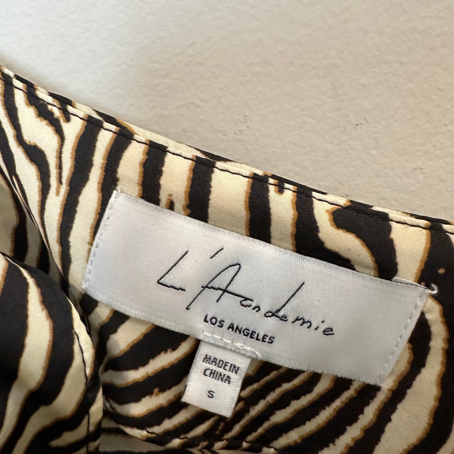 L'Academie Layla Black & Tan Tiger Print Mini Dress Revolve Satin One Shoulder Small