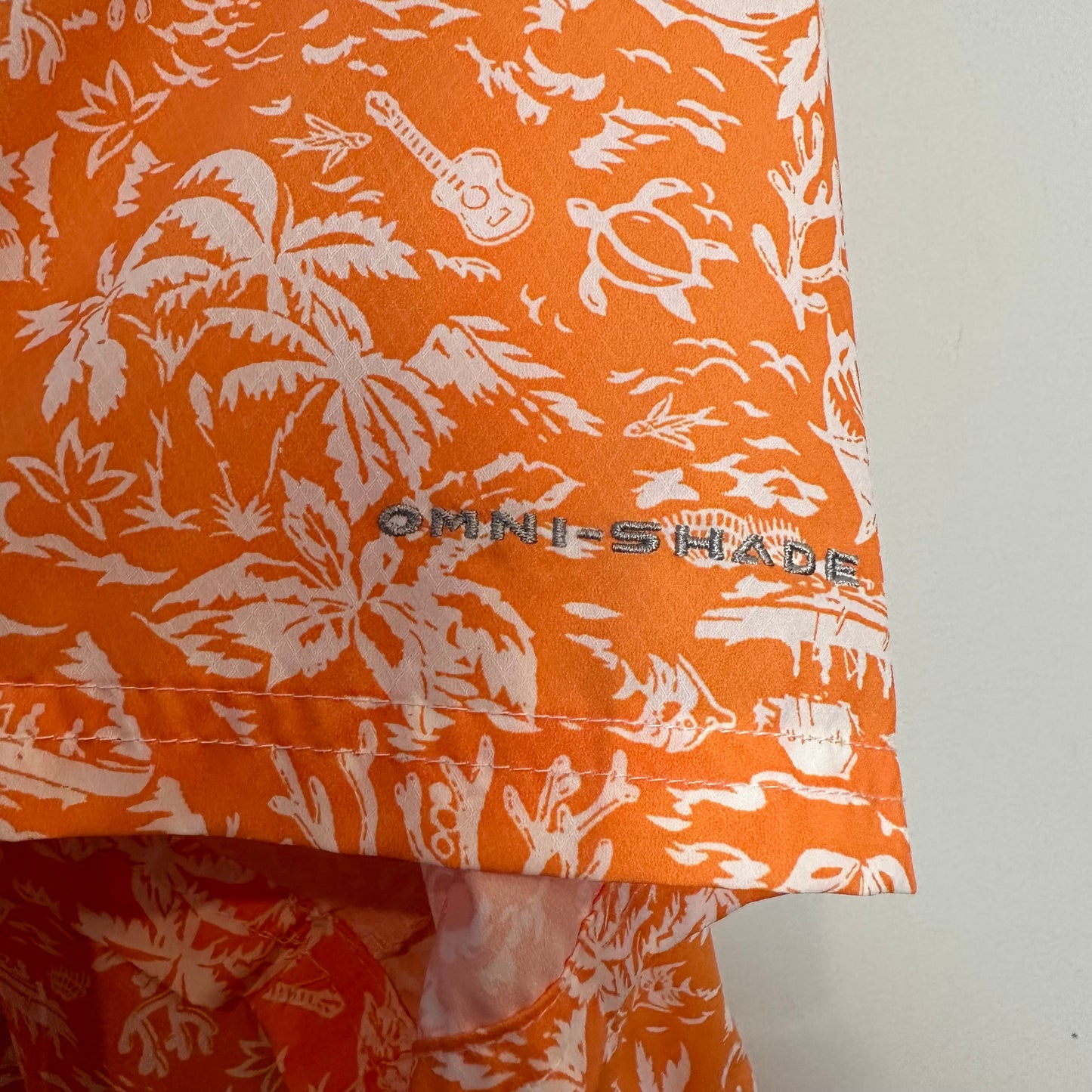 Columbia PFG Sper Slack Tide Camp Shirt Orange Tropical Print Omni - Shade XL