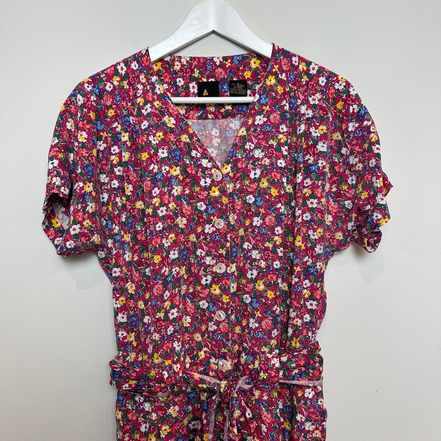 Vintage 90s Liz Sport Floral Romper Pink Rayon Medium