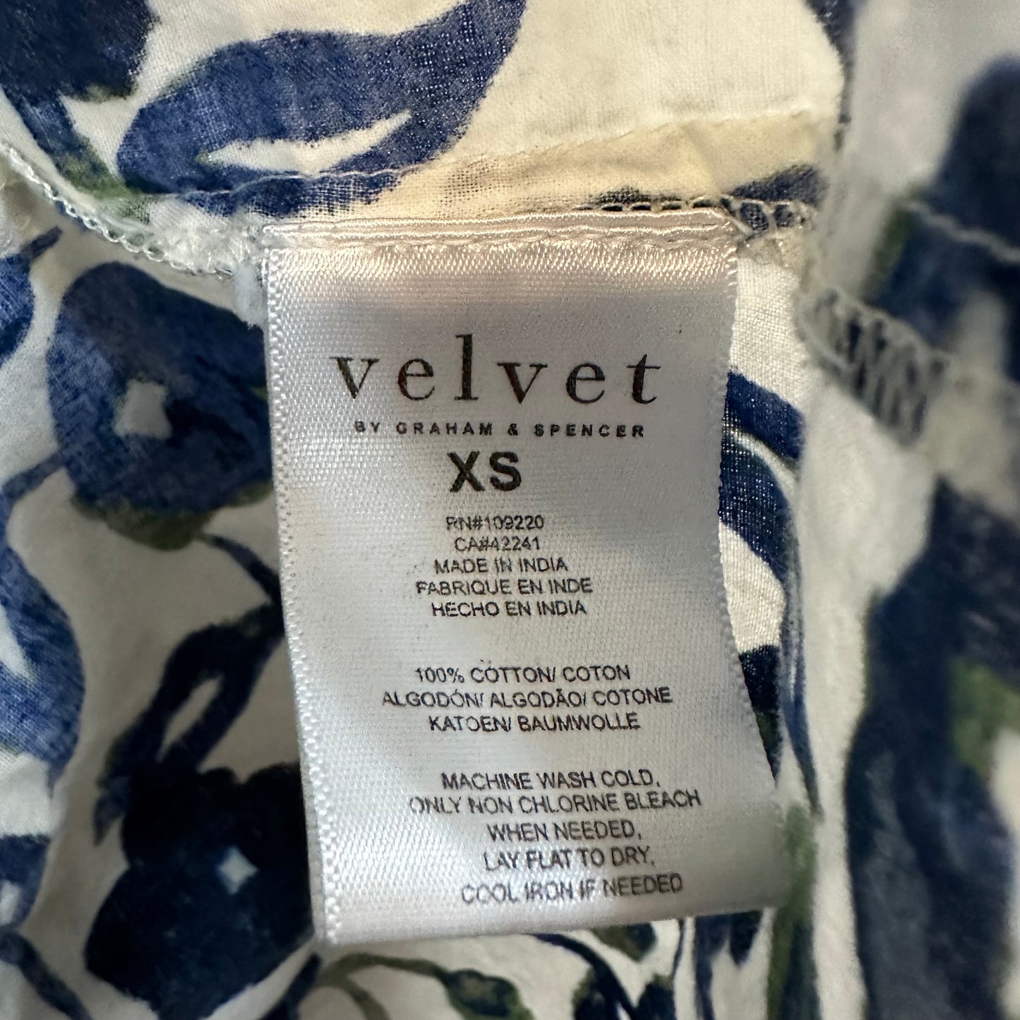 Velvet by Graham & Spencer Ivy Flutter Sleeve Dress Floral Blue Green Cotton XS